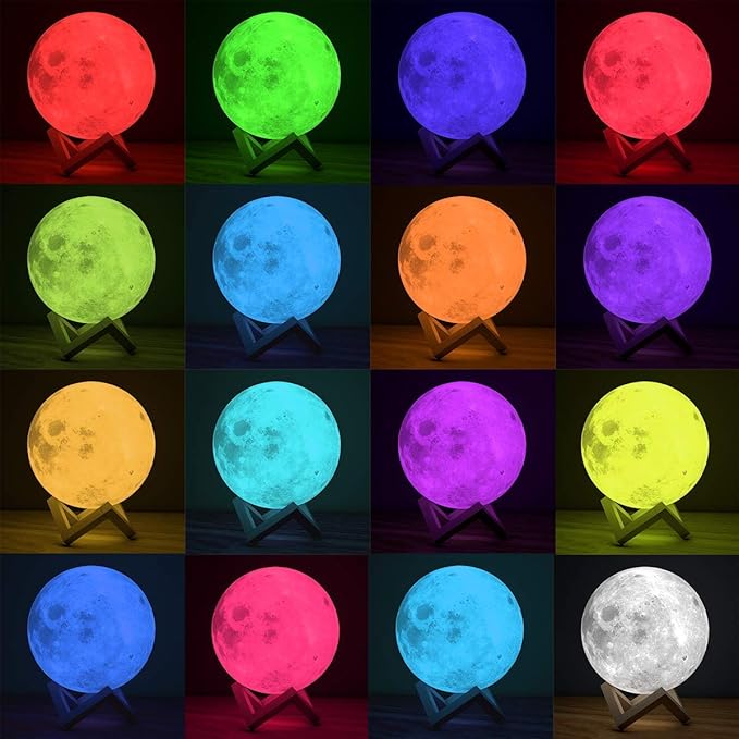 Xoliverto 3D Moon Lamp – 16-Color Dimmable LED Night Light with Remote & Touch Control