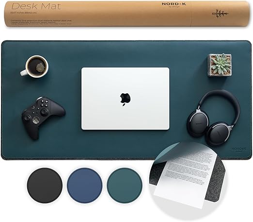 Xoliverto Nordik Cork & Vegan Leather Desk Mat – Premium Non-Slip Extended Mousepad with Cable Organizer (89x43 cm, Pebble Black)