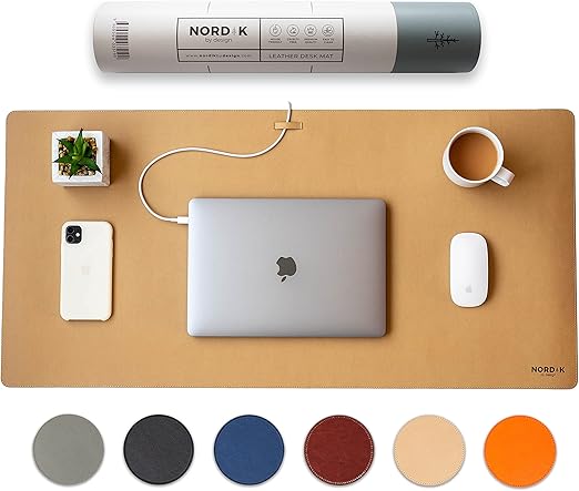 Xoliverto Nordik Cork & Vegan Leather Desk Mat – Premium Non-Slip Extended Mousepad with Cable Organizer (89x43 cm, Pebble Black)