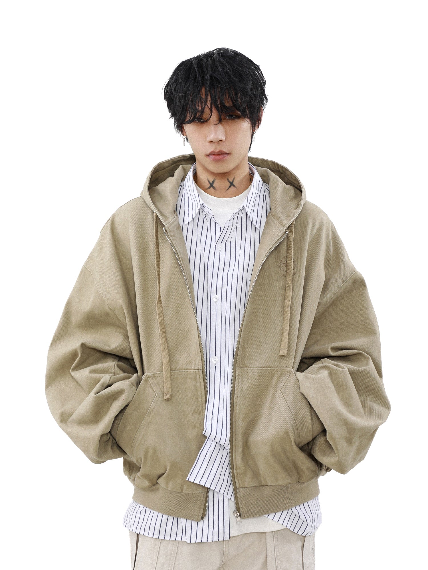 MRNEARLY Vintage Washed Embroidered Silhouette Zip Jacket by xoliverto.com