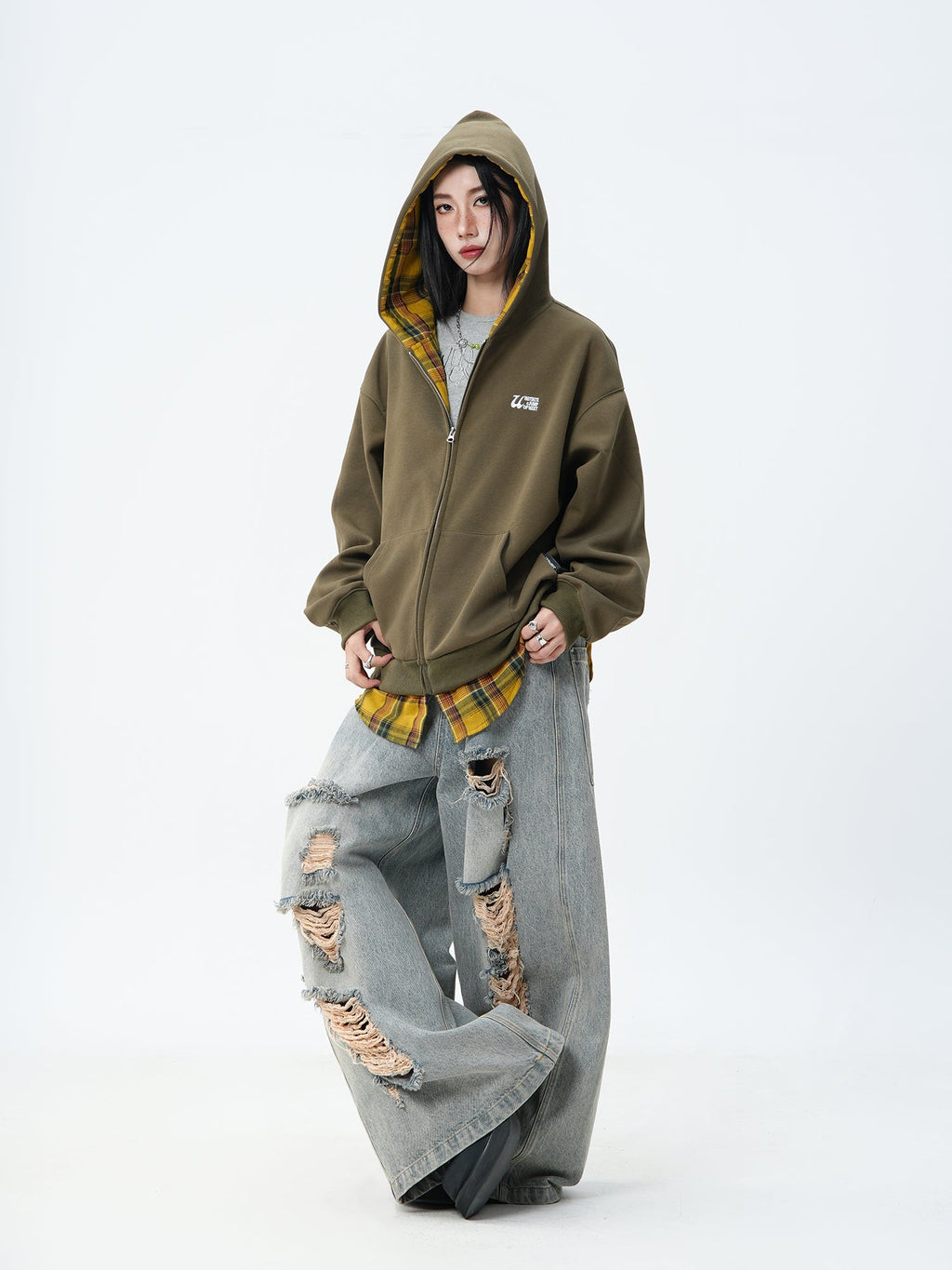 JUMPNEXT Layered Plaid Lined Zip Jacket by xoliverto.com
