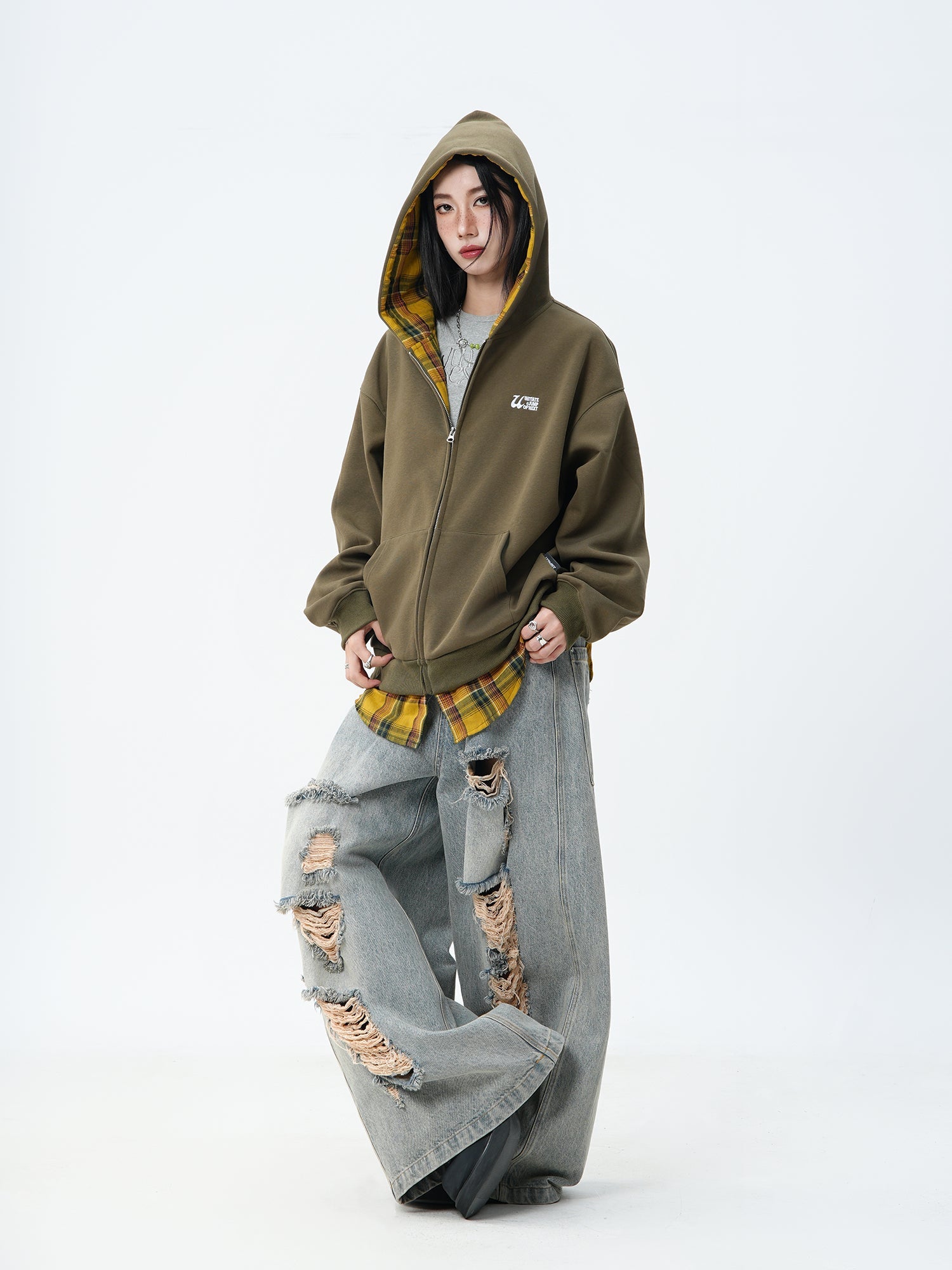 JUMPNEXT Layered Plaid Lined Zip Jacket by xoliverto.com