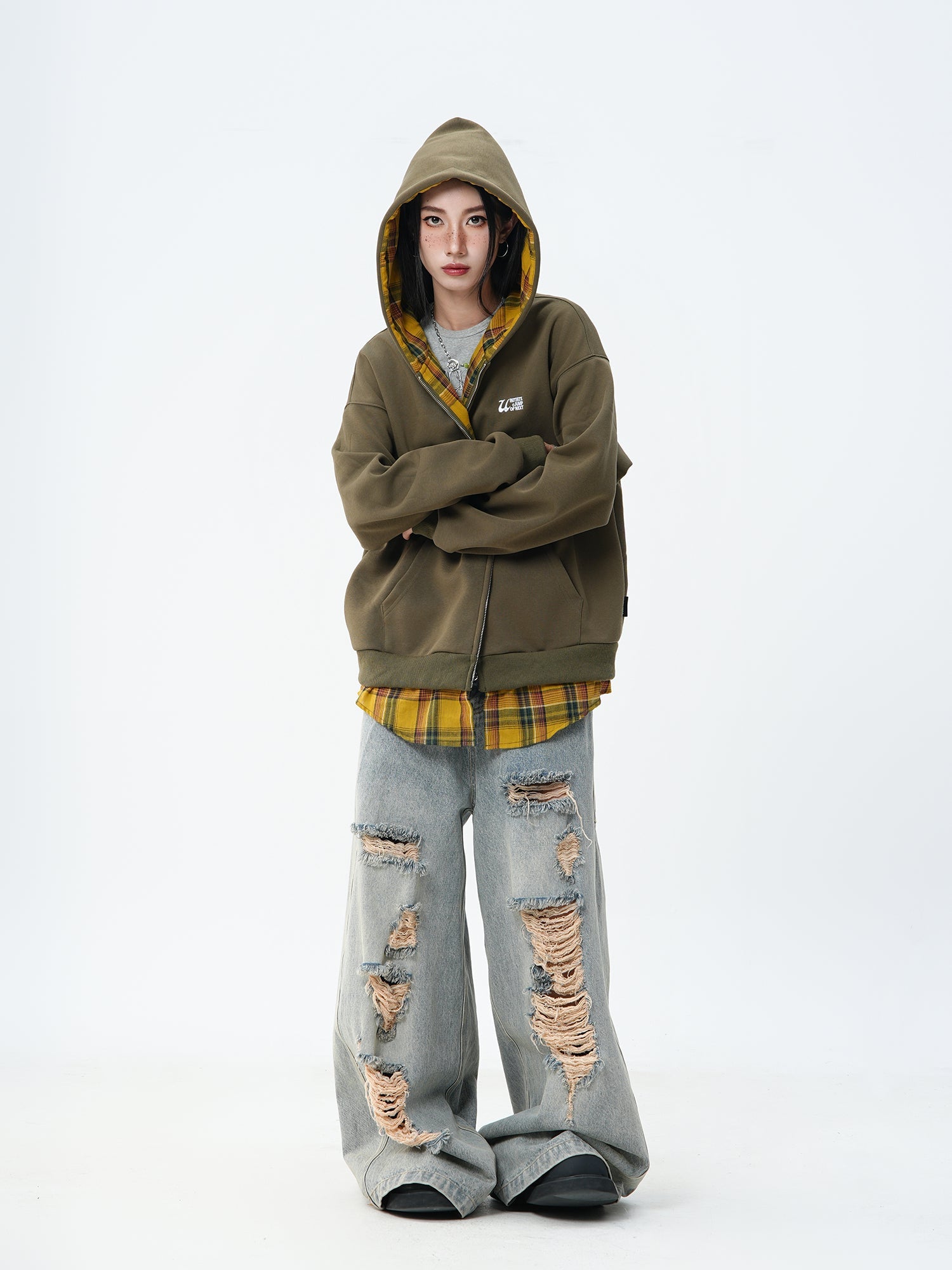 JUMPNEXT Layered Plaid Lined Zip Jacket by xoliverto.com